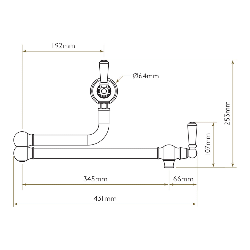 Bidbury & Co Aldsworth Pot Filler — Chrome — technical drawing