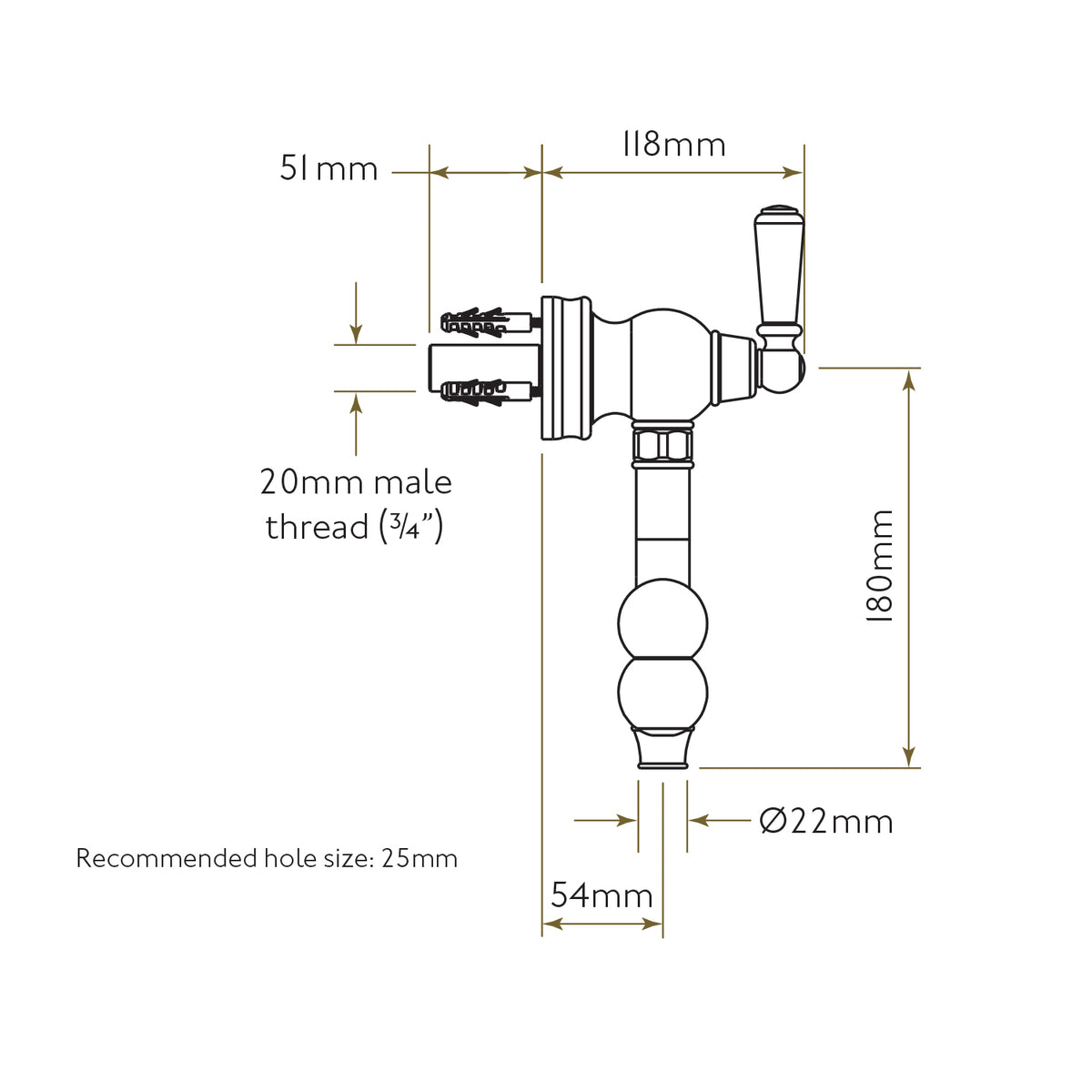 Bidbury & Co Aldsworth Pot Filler — Chrome — technical drawing