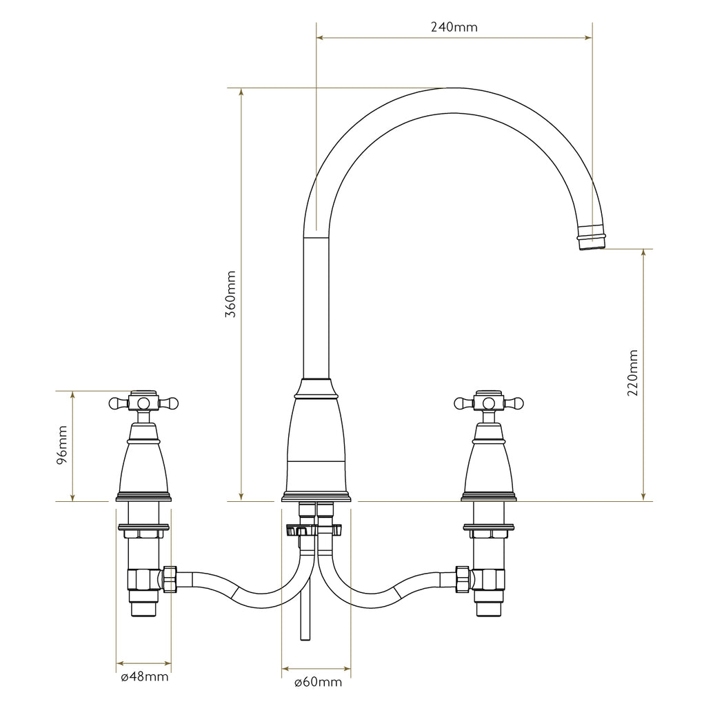 Bidbury & Co Ebley Kitchen Tap — Chrome — technical drawing