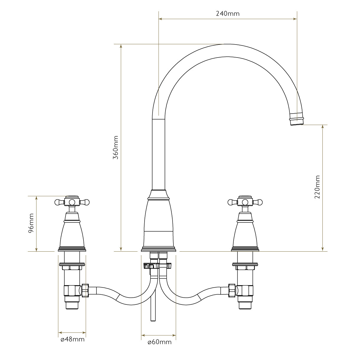 Bidbury & Co Ebley Kitchen Tap — Chrome — technical drawing