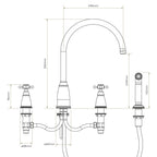 Bidbury & Co Ebrington Kitchen Tap with Rinse — Chrome — technical drawing