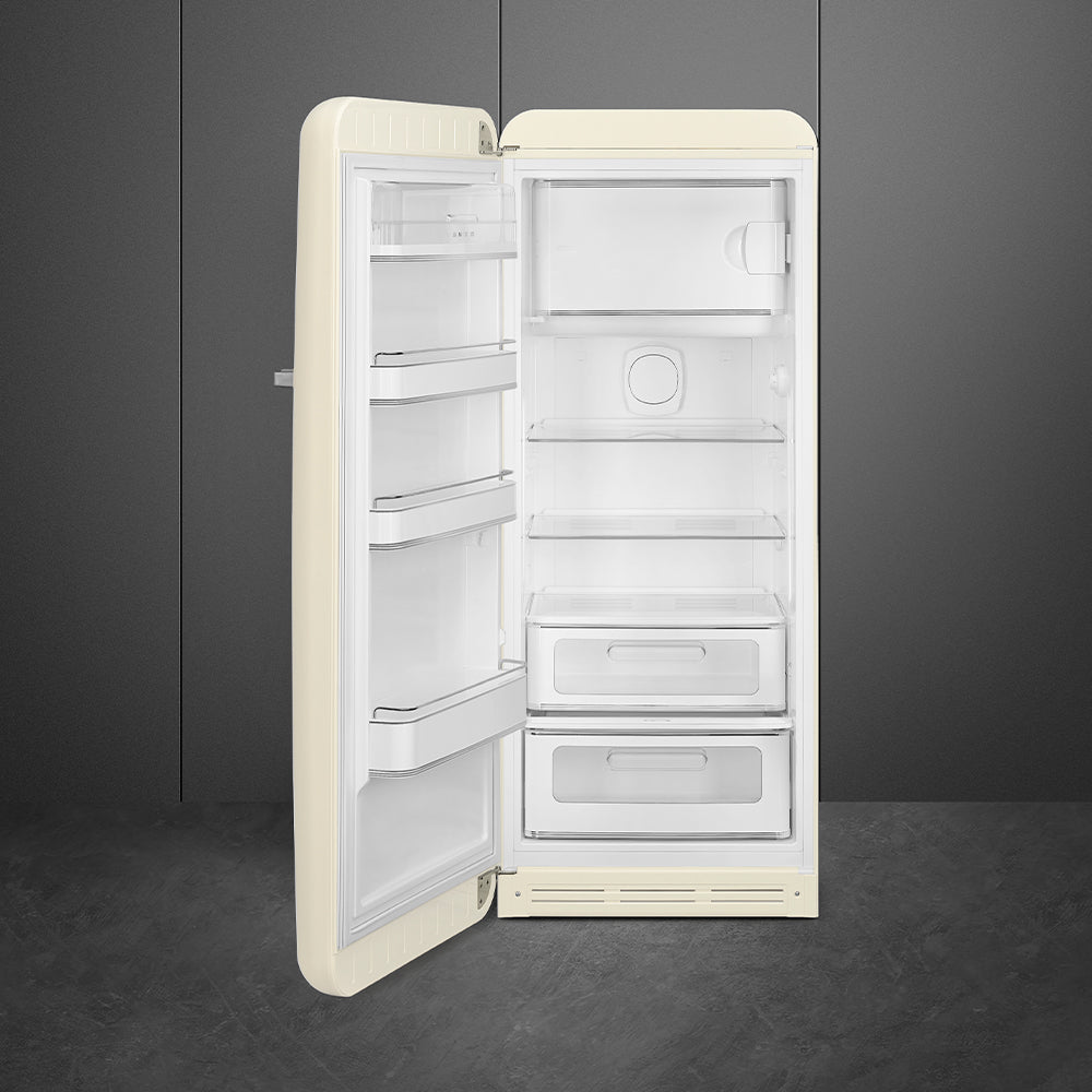 Retro Free Standing Refrigerator in Cream, Left hand hinge