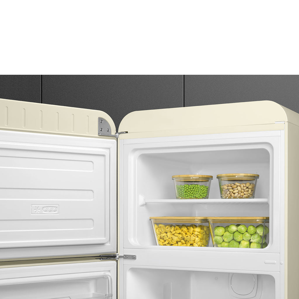 Retro Free Standing Refrigerator in Cream, Left hand hinge