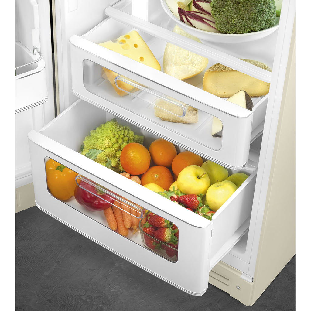 Retro Free Standing Refrigerator in Cream, Left hand hinge