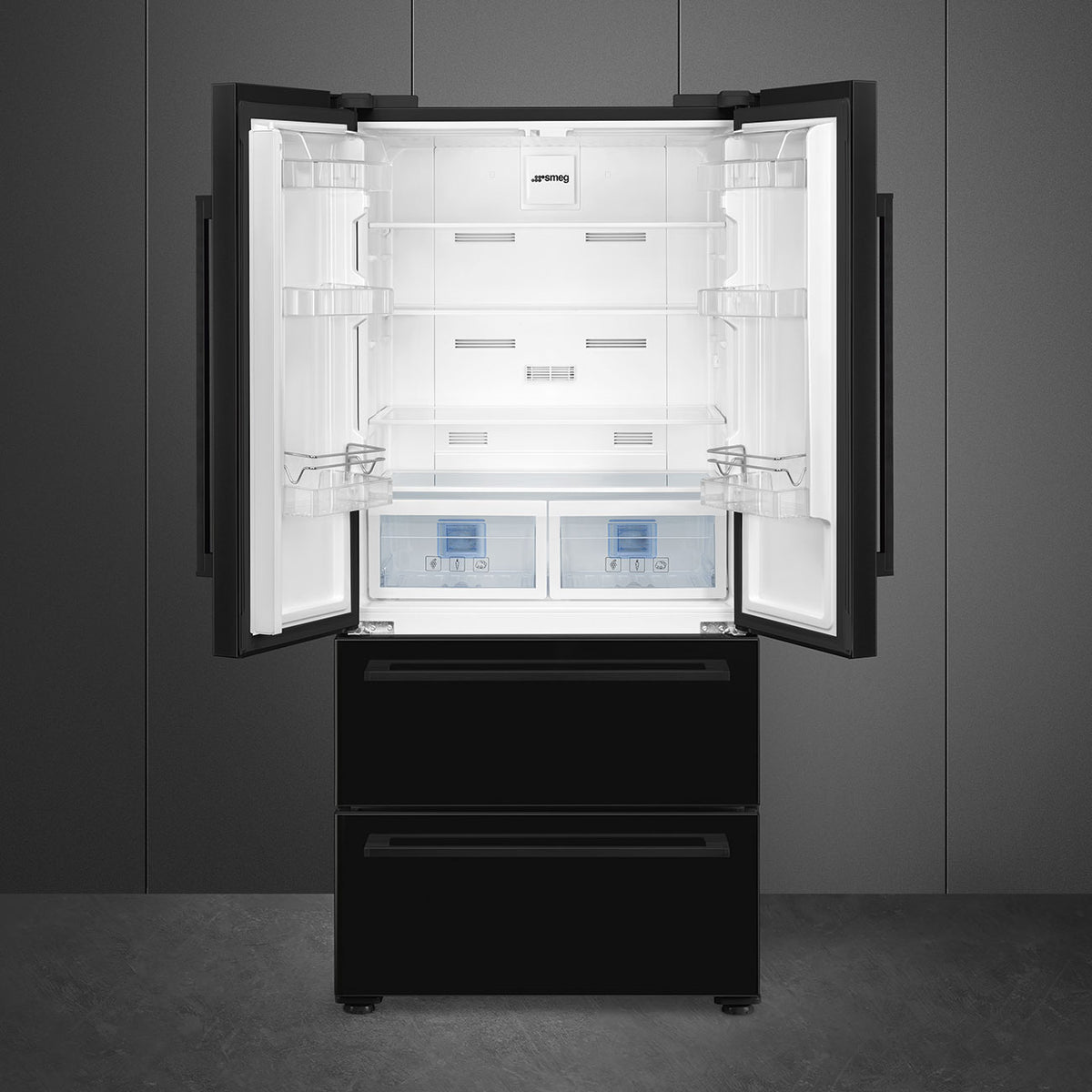 Free Standing French Style Fridge Freezer in Black