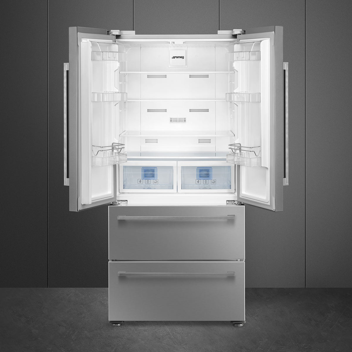 Free Standing French Style Fridge Freezer in Inox Look