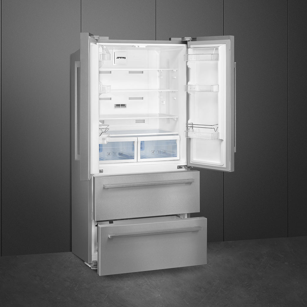 Free Standing French Style Fridge Freezer in Inox Look