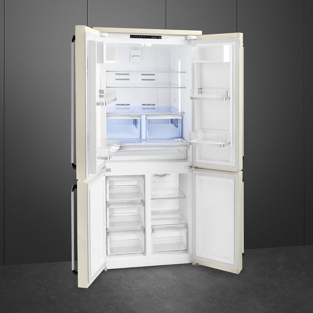 Free Standing American Style Fridge Freezer in Cream