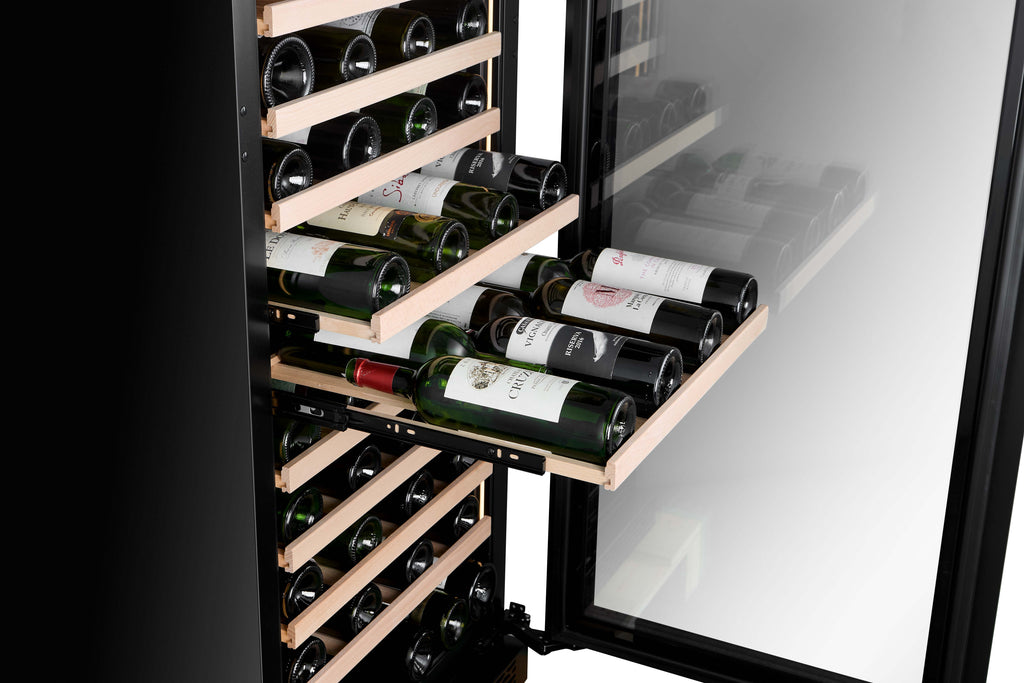 CELLA FWS122S-BLACK 110 bottle freestanding wine fridge – Black glass