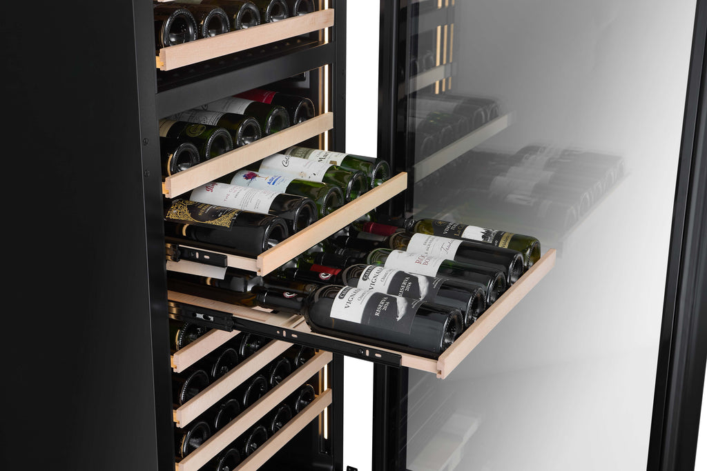 CELLA FWS154D-BLACK 145 bottle freestanding wine fridge – Black glass
