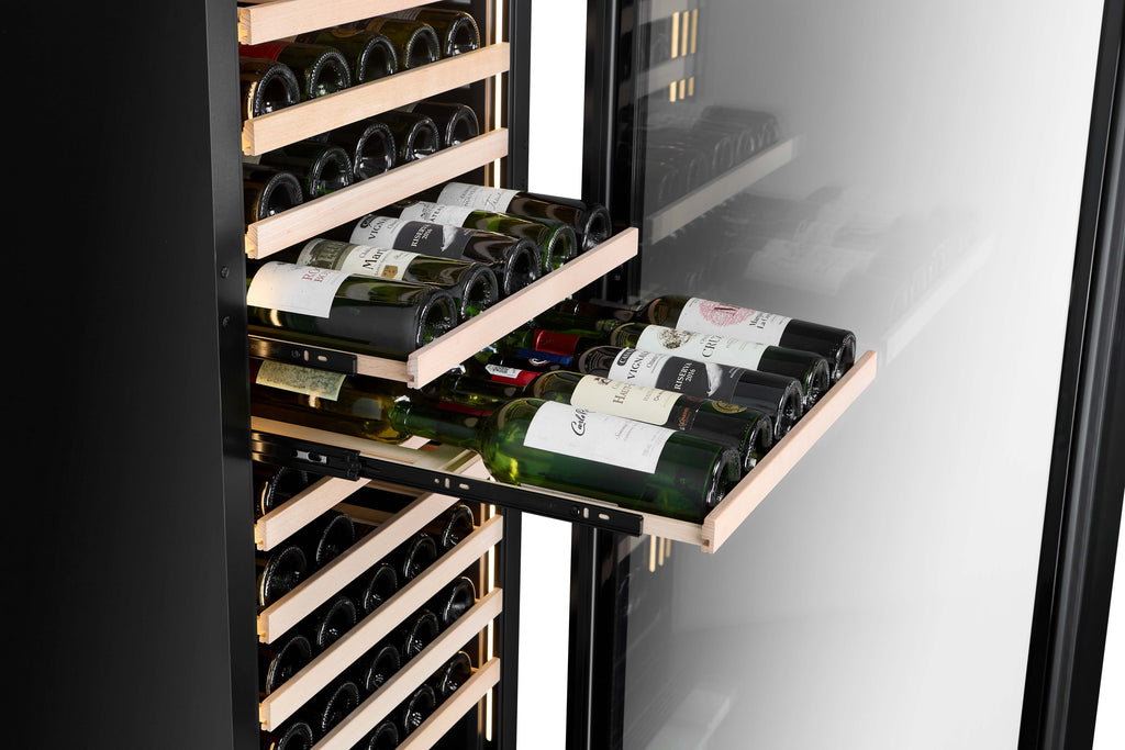 CELLA FWS163-BLACK 161 bottle freestanding wine fridge – Black glass