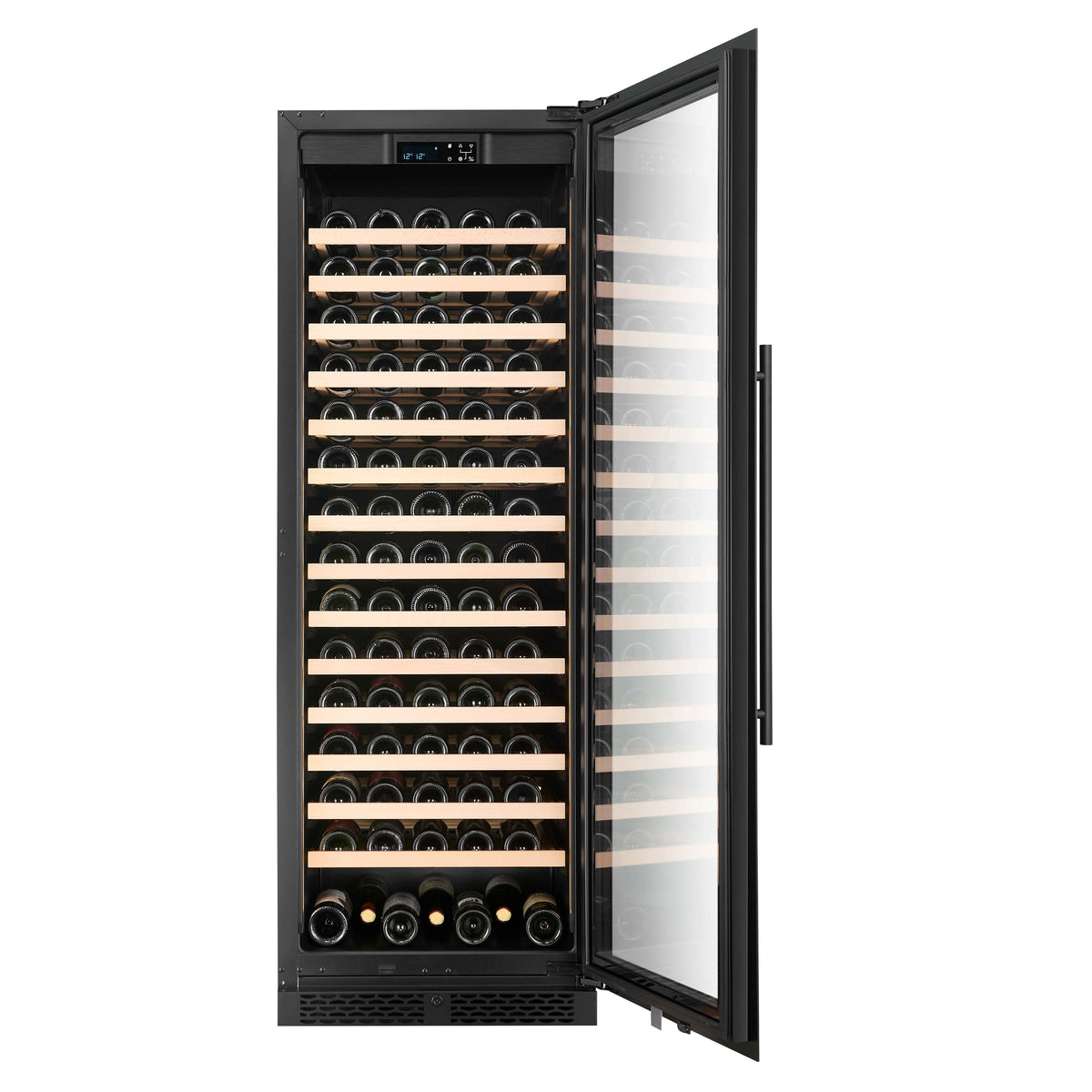 CELLA FWS163-BLACK 161 bottle freestanding wine fridge – Black glass