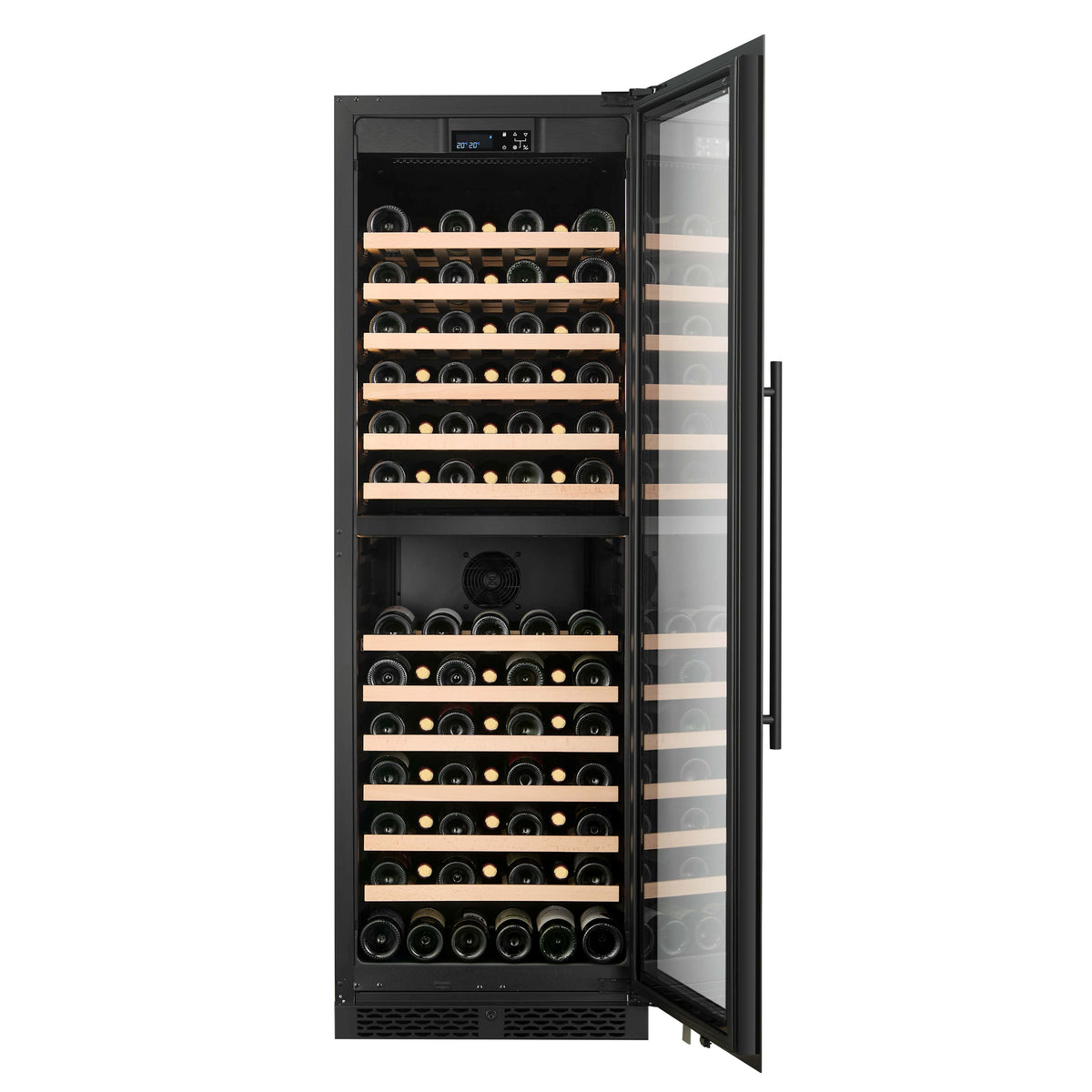 CELLA FWS93D-BLACK 110 bottle freestanding wine fridge – Black glass