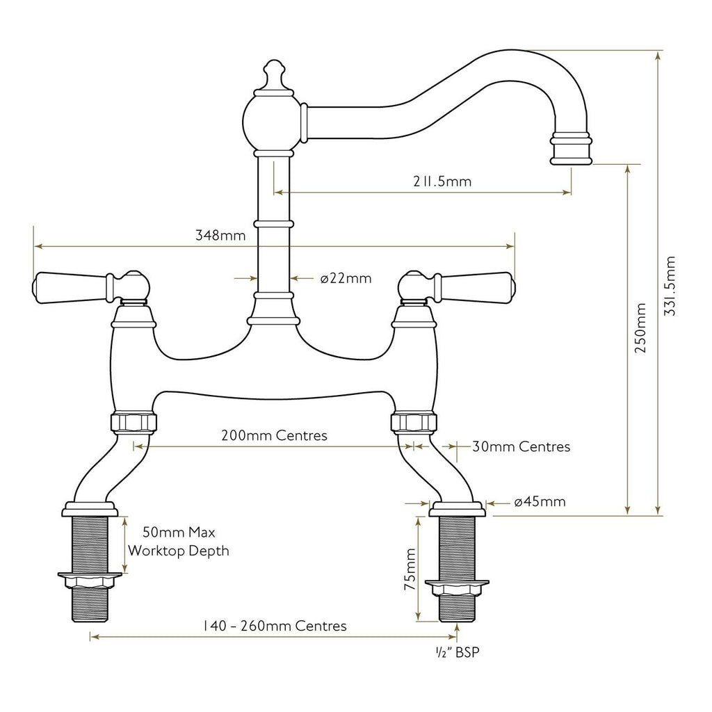 Bidbury & Co Henbury Kitchen Tap — Chrome — technical drawing