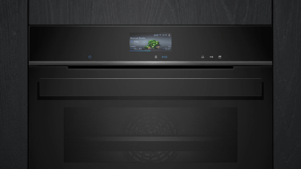 Siemens iQ700 Built-in compact oven with steam function 60 x 45 cm Black CS936GCB1
