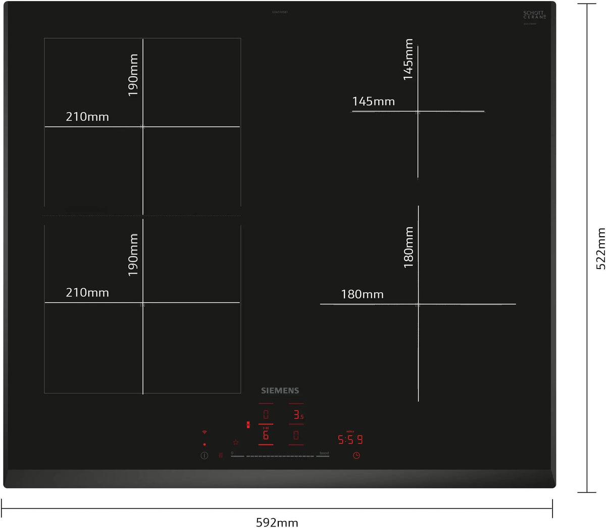 Siemens iQ500 Induction hob 60 cm surface mount without frame ED651HSB1E