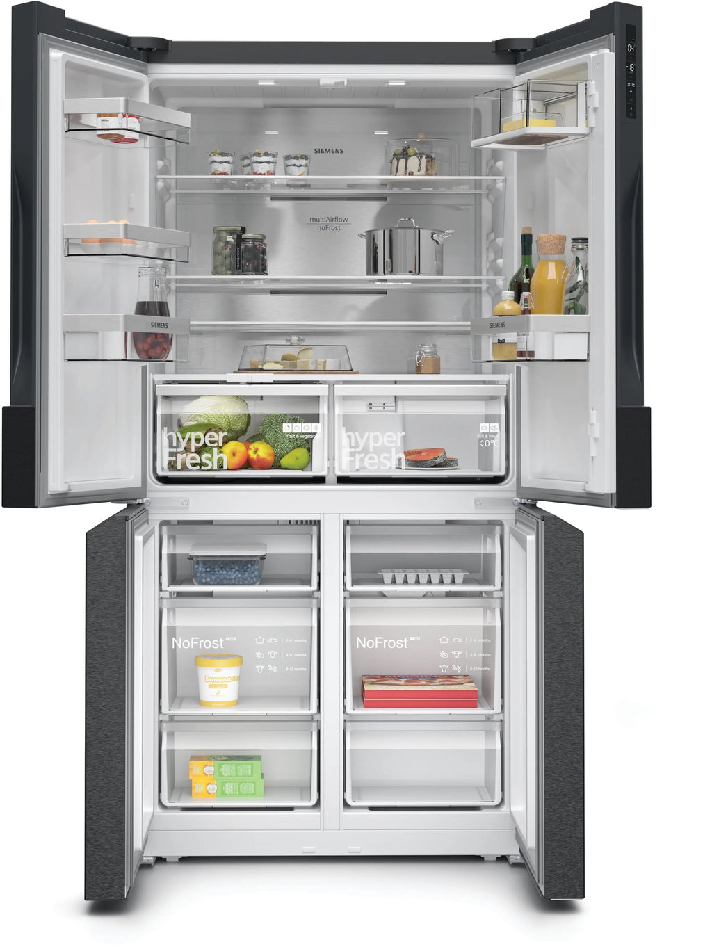 Siemens iQ300 Multi Door American Fridge Freezer 183 x 90.5 cm Brushed black steel antiFingerprint, Total noFrost KF96NAXEAG