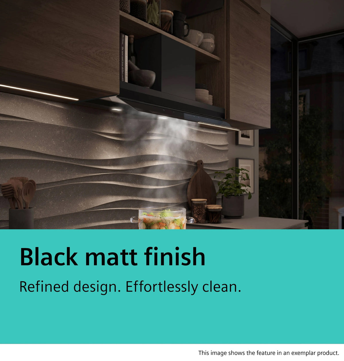 Siemens iQ700 Integrated Design Hood 60 cm clear glass black printed, Matt black LJ68BET60B