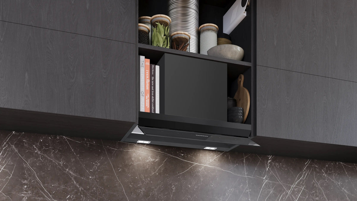 Siemens iQ700 Integrated Design Hood 60 cm clear glass black printed, Matt black LJ68BET60B