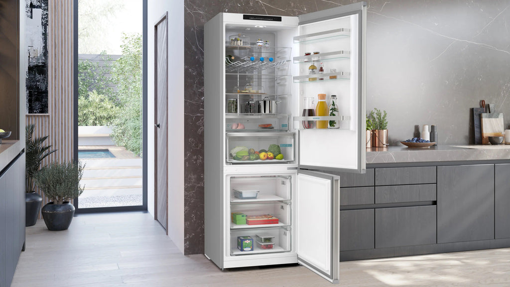 Siemens iQ300 Free-standing fridge-freezer with freezer at bottom 203 x 70 cm Brushed steel KG49NVIBG