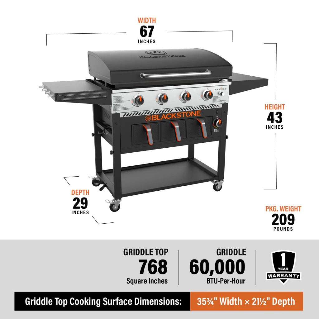 Blackstone 36 Inch 4 Burner Gas Griddle Plus with Air Fryer
