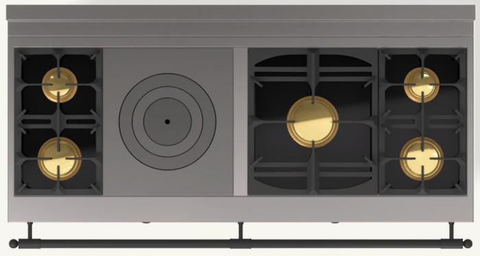 (K1) 2 gas burners (small burner at the back), 1 gas French Top, 1 maxi gas burner, 2 gas burners (small burner at the back)