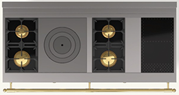 (K3) 2 Gas Burners (small burner at the back), 1 Gas French Top, 2 Gas Burners (small burner at the back), 1 Induction Plate with 2 Burners