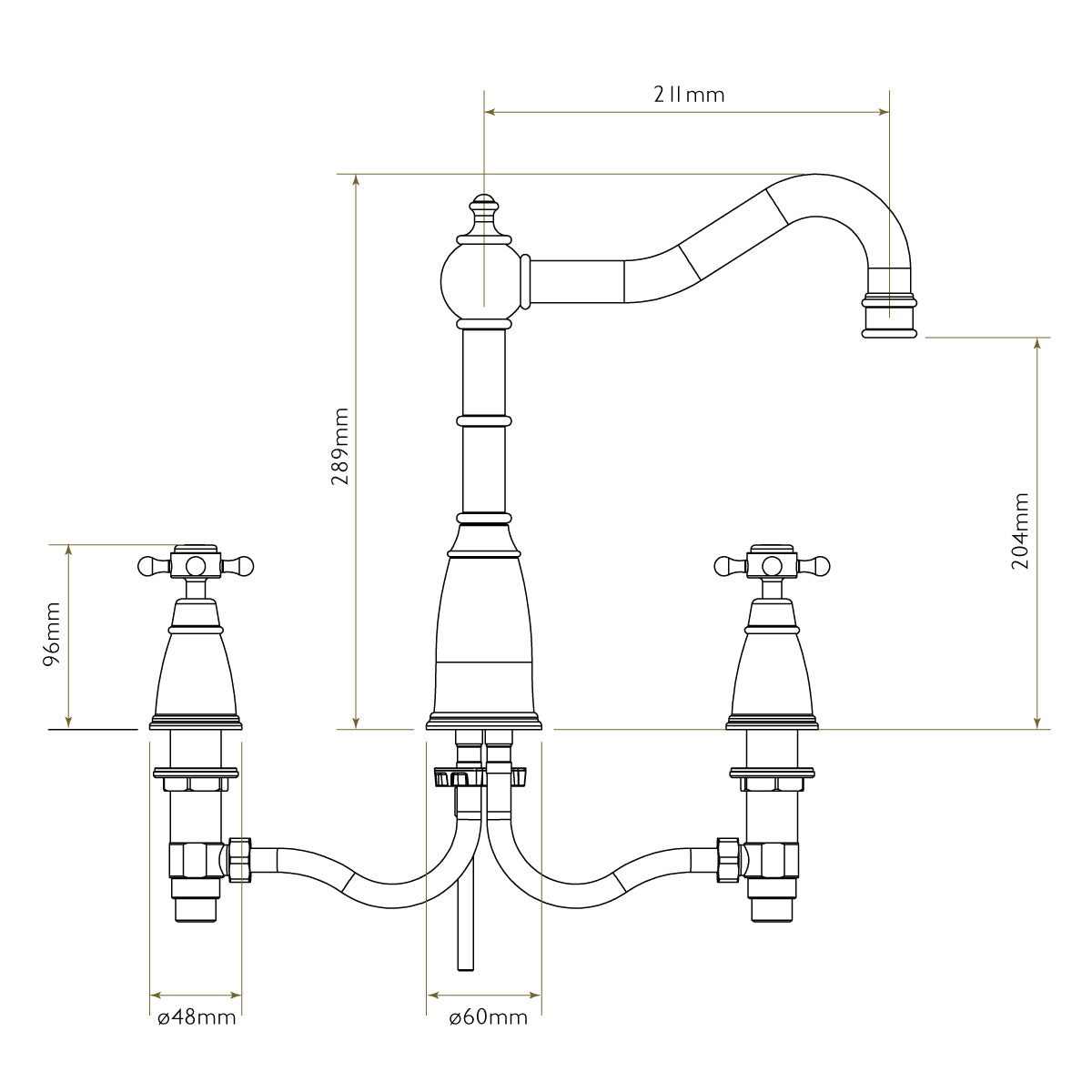 Bidbury & Co Kelston Kitchen Tap — Chrome — technical drawing