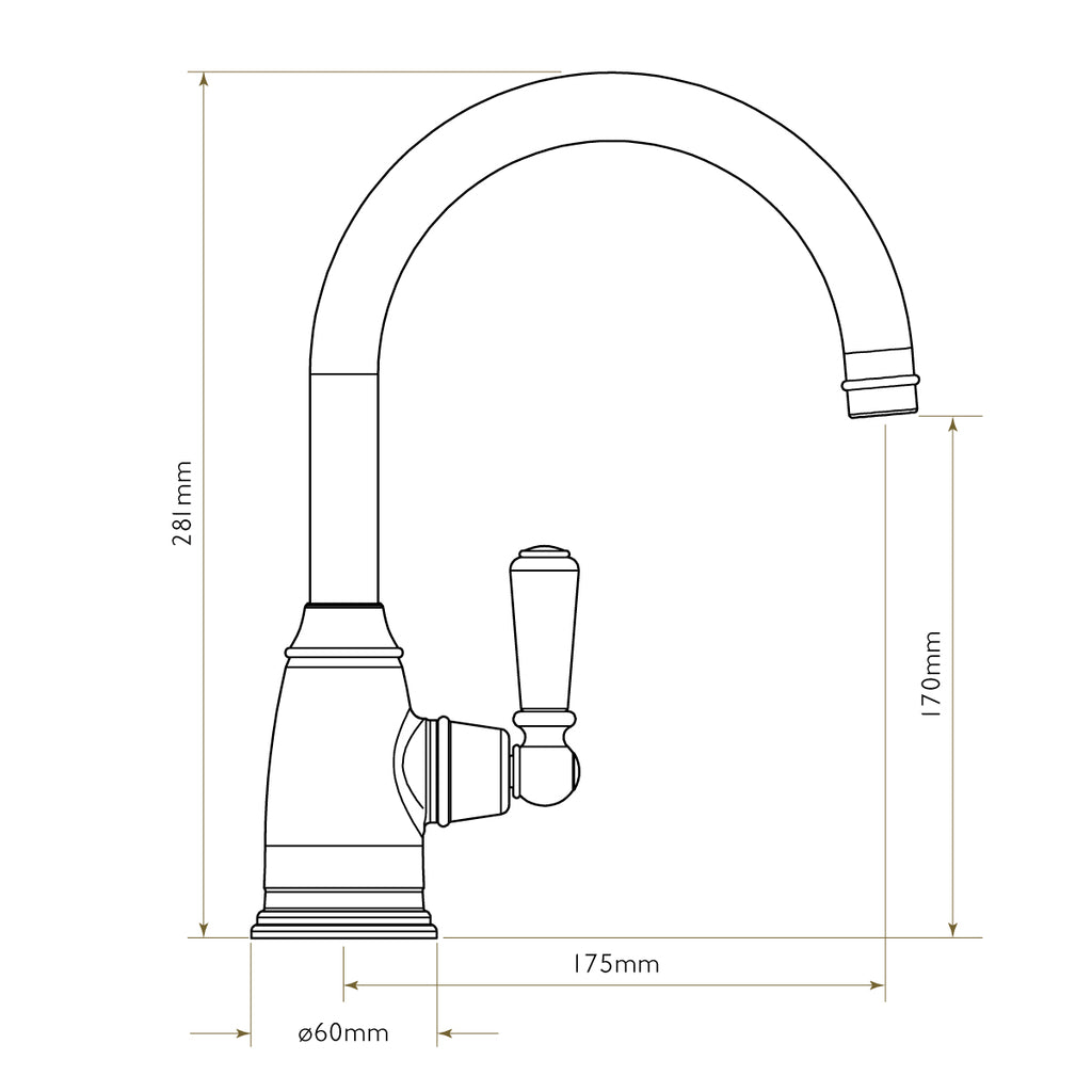 Bidbury & Co MalvernSPA Water Filter Tap — Chrome — technical drawing