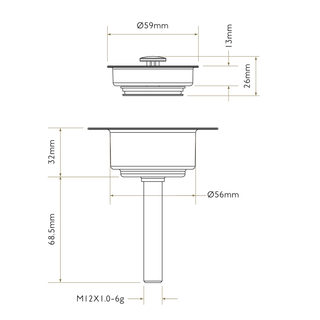 Bidbury & Co 1.5" Contemporary Waste — Chrome — technical drawing
