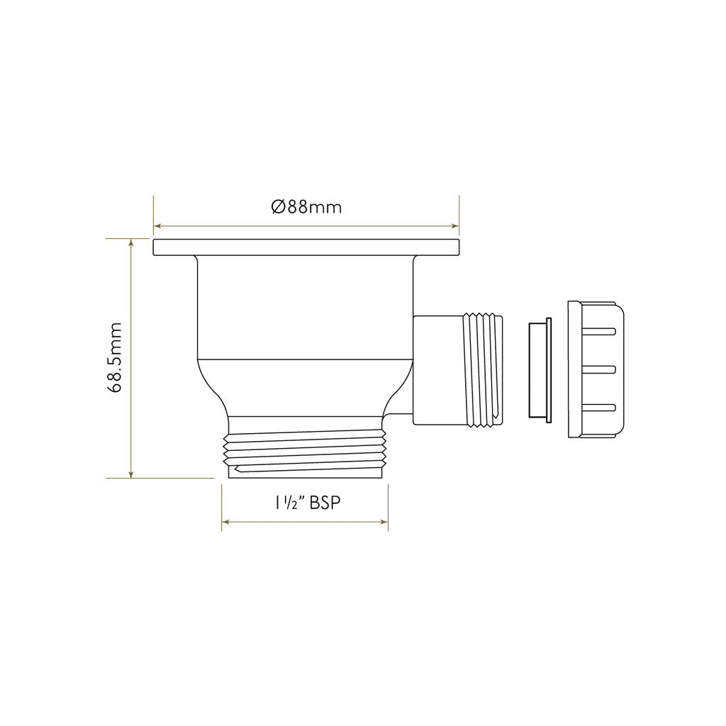 Bidbury & Co 1.5" Contemporary Waste — Chrome — technical drawing