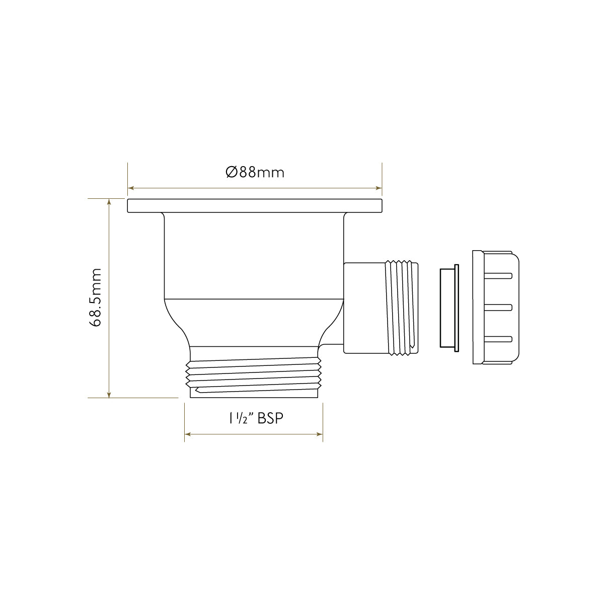 Bidbury & Co 1.5" Contemporary Waste — Chrome — technical drawing