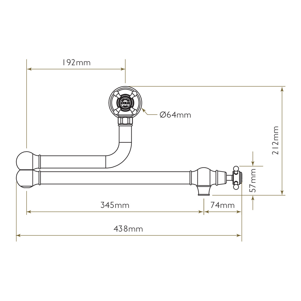 Bidbury & Co Oakridge Pot Filler — Chrome — technical drawing