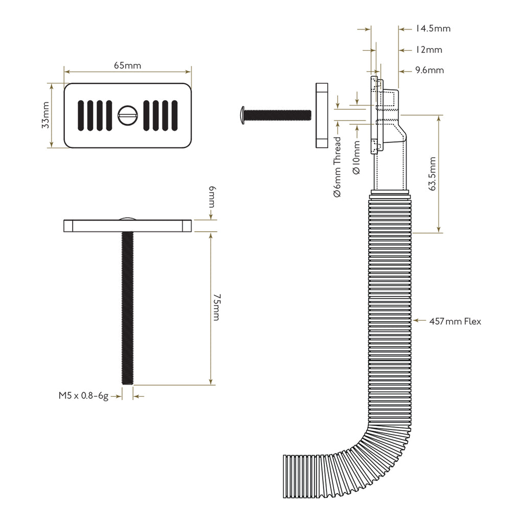 Bidbury & Co Rectangular Overflow — Chrome — technical drawing