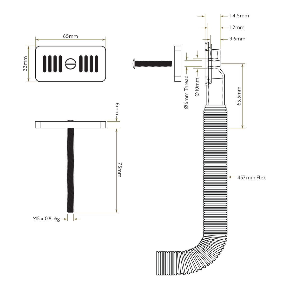 Bidbury & Co Rectangular Overflow — Chrome — technical drawing
