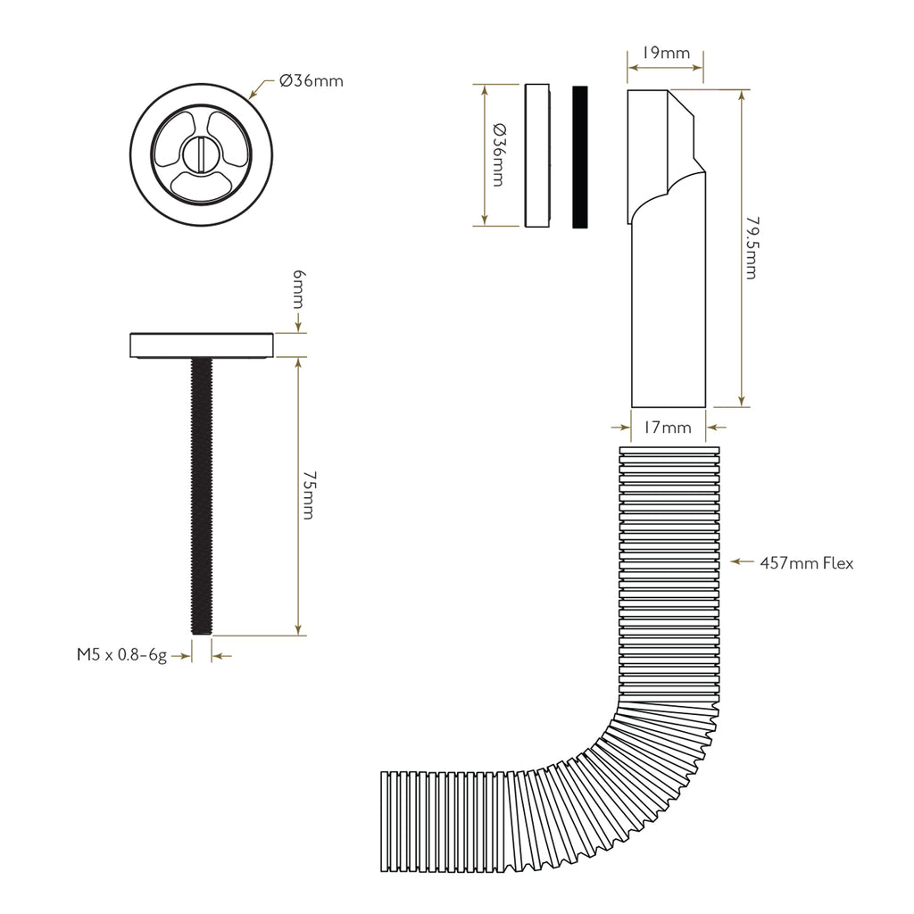 Bidbury & Co Round Overflow — Chrome — technical drawing
