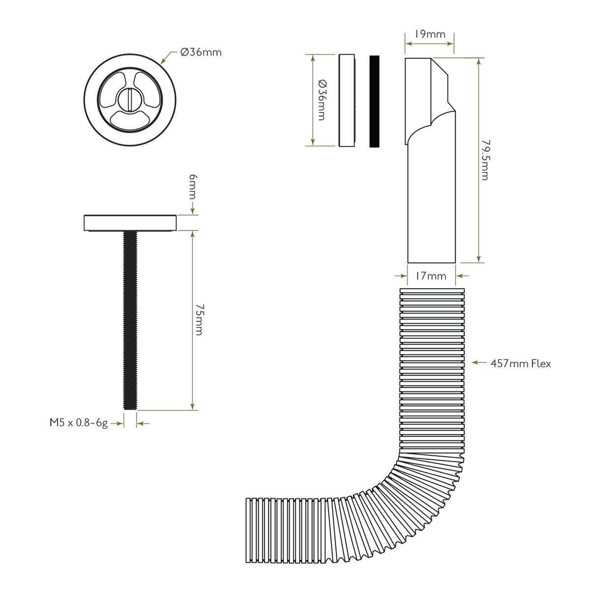 Bidbury & Co Round Overflow — Chrome — technical drawing