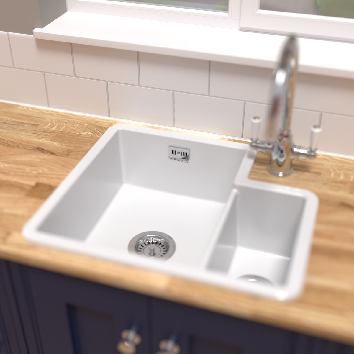 Bidbury & Co Ryeford Ceramic 1.5 Bowl Undermount/Inset Sink — White