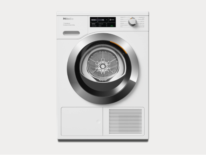 Miele TEL785 WP Freestanding Dryer in Lotus White - Chrome Door – front view