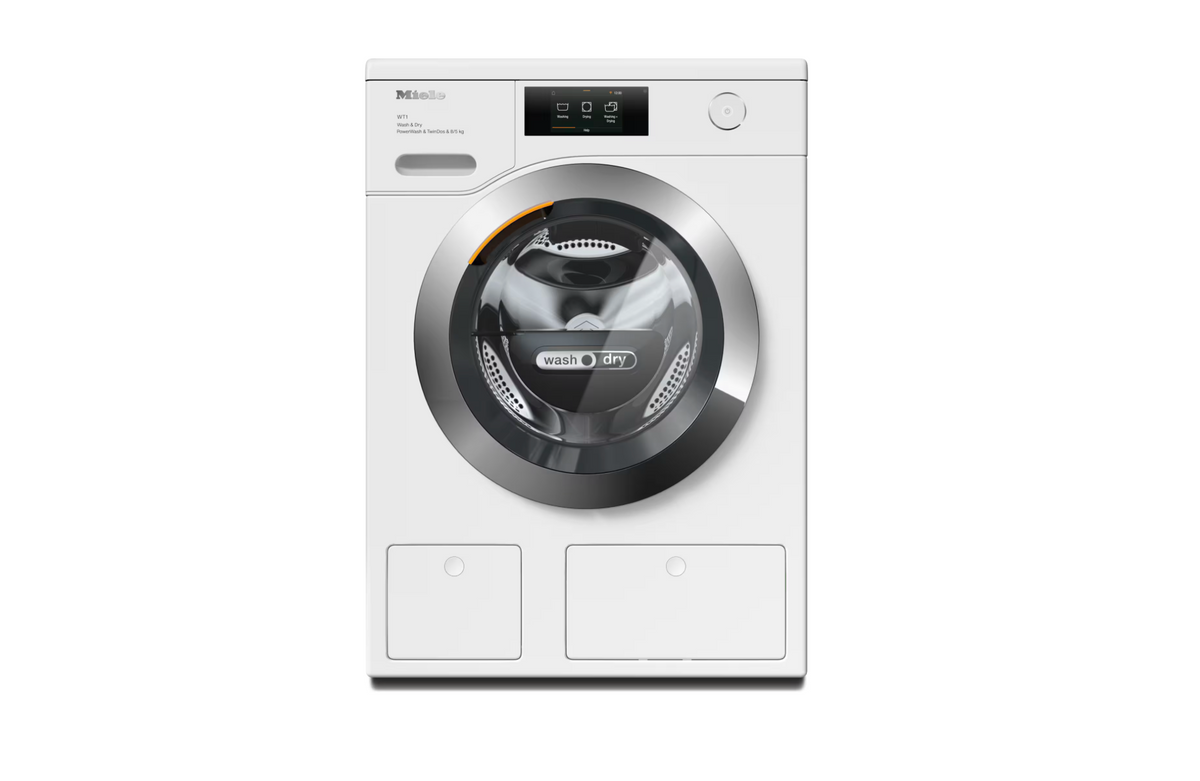 Miele WTR860 WPM Freestanding Washer Dryer in Lotus White - Chrome Door – front view