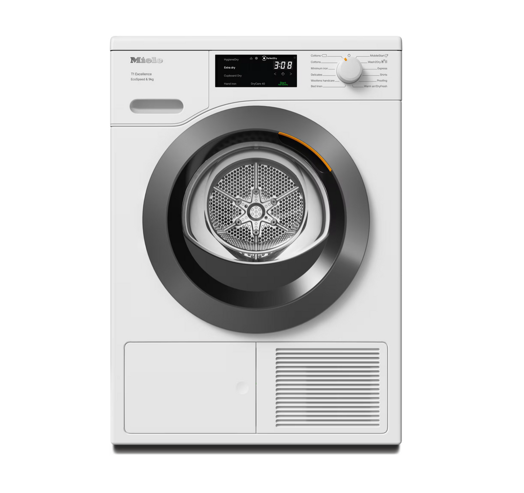 Miele TED645 WP Freestanding Dryer in Lotus White - Graphite Grey Door – front view