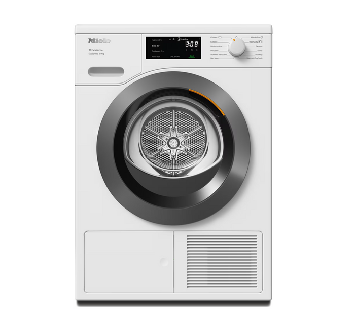 Miele TED645 WP Freestanding Dryer in Lotus White - Graphite Grey Door – front view
