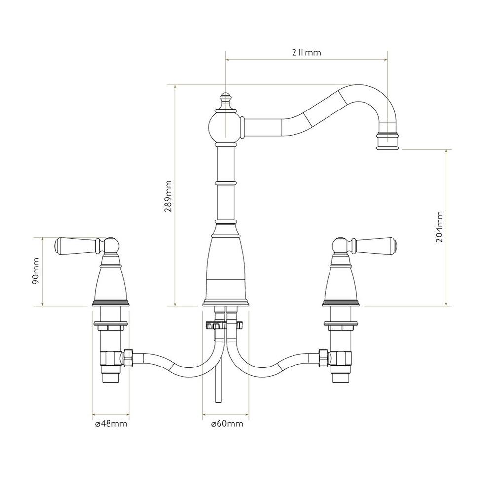 Bidbury & Co Sherston Kitchen Tap — Chrome — technical drawing