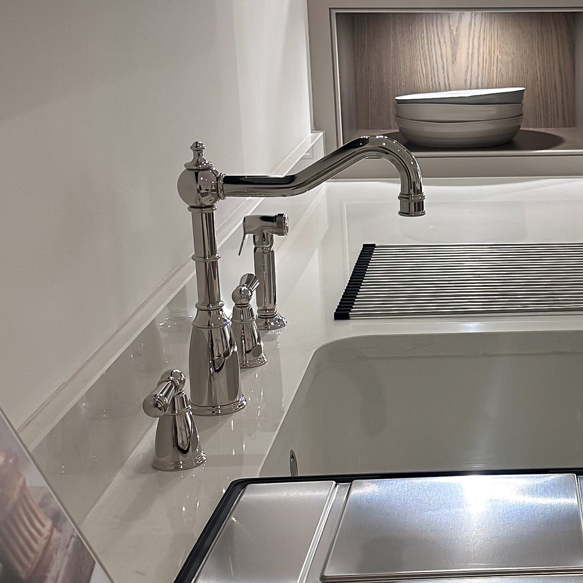 Bidbury & Co Stockwell Kitchen Tap with Rinse — Polished Nickel