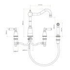 Bidbury & Co Stockwell Kitchen Tap with Rinse — Chrome — technical drawing