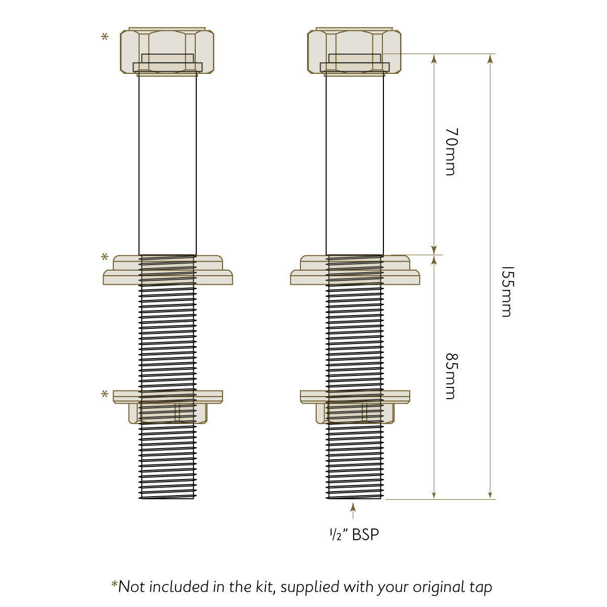 Bidbury & Co Straight Leg Kit — Chrome — technical drawing