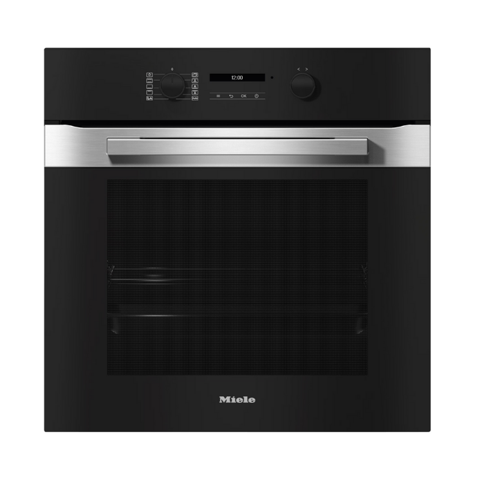 Miele H2861B Single Oven in CleanSteel – front view