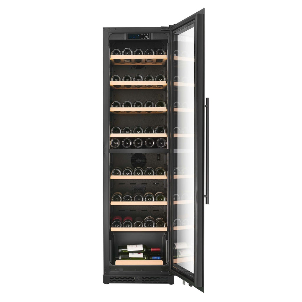 CELLA W75D-BLACK 71 bottle freestanding wine fridge – Black glass