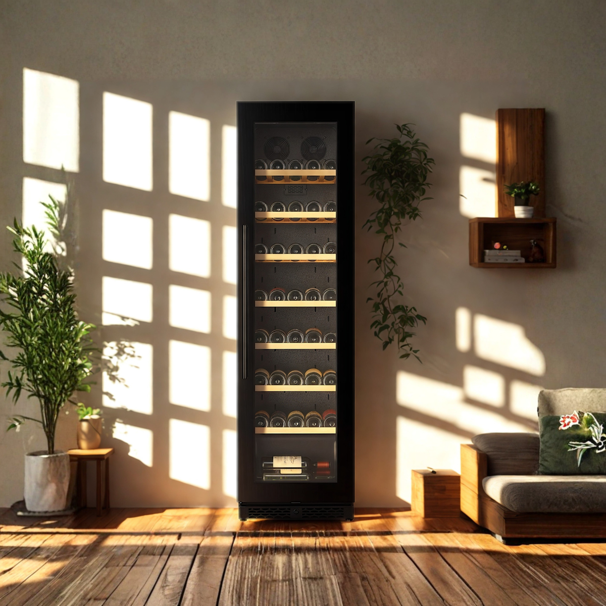 CELLA W82S-BLACK 73 bottle freestanding wine fridge – Black glass
