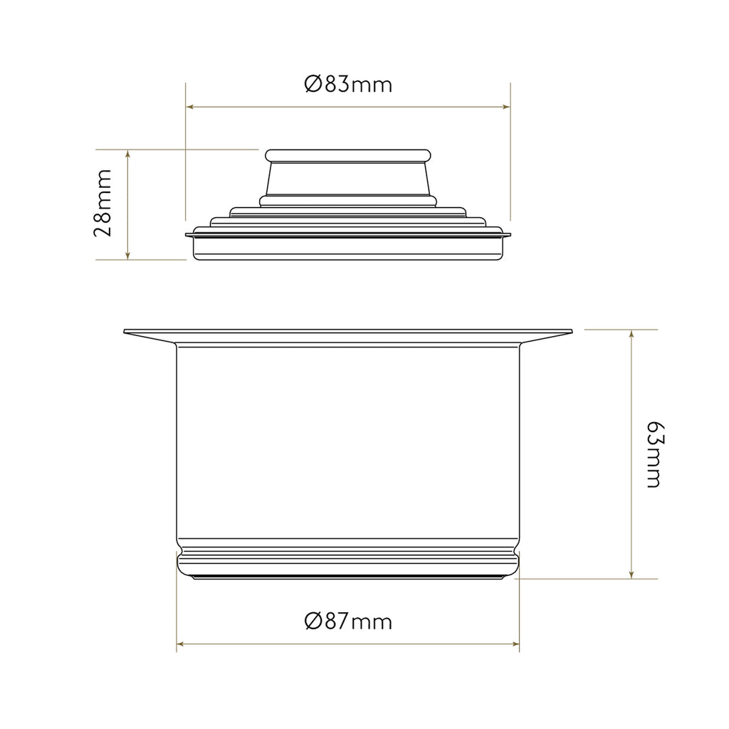 Bidbury & Co 3.5" Waste Adapter — Chrome — technical drawing